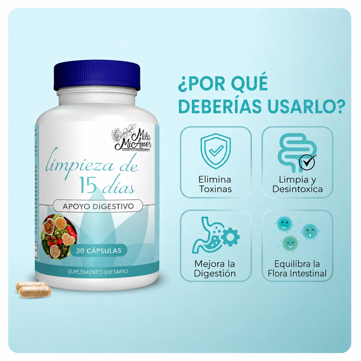 MILA MICAMOR® — LIMPIEZA INTESTINAL DE 15 DÍAS PARA EL COLON Y LA DIGESTIÓN