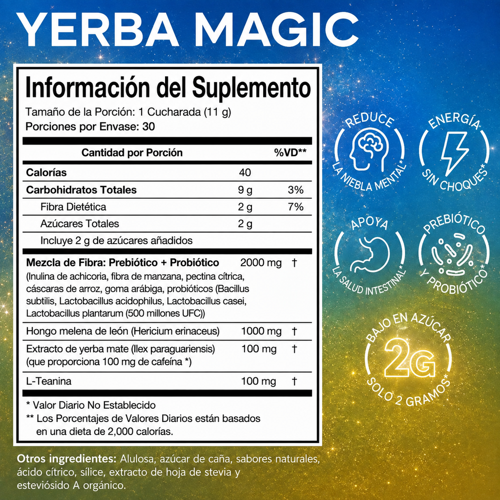 BRAINISTA® — YERBA MAGIC BEBIDA ENERGIZANTE CON LION'S MANE Y PROBIÓTICOS