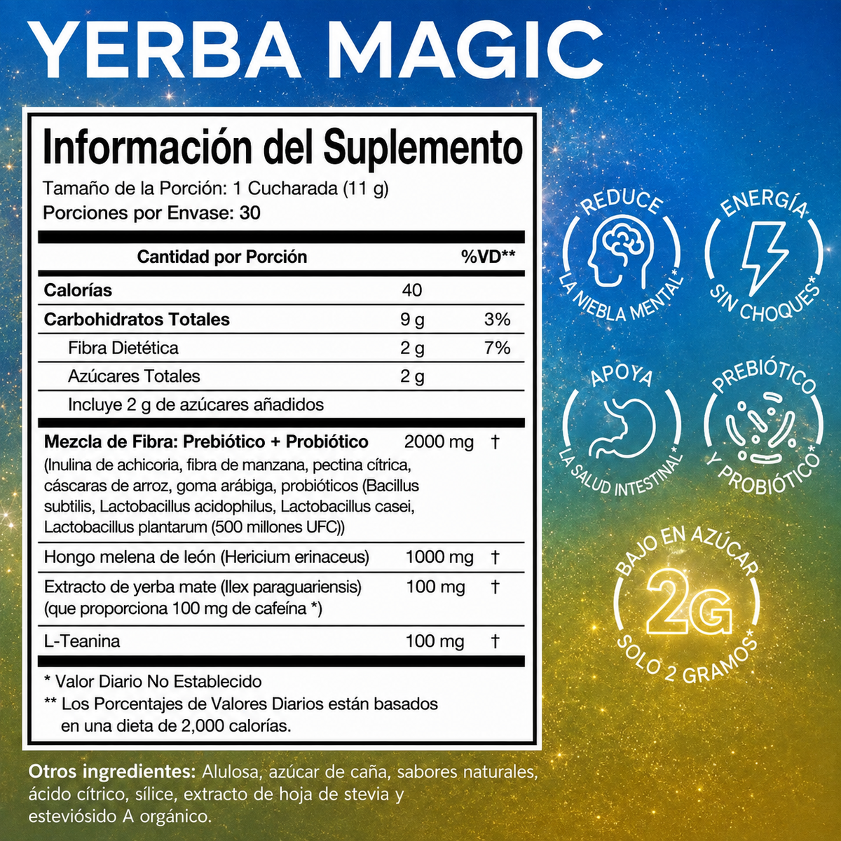 BRAINISTA® — YERBA MAGIC BEBIDA ENERGIZANTE CON LION'S MANE Y PROBIÓTICOS